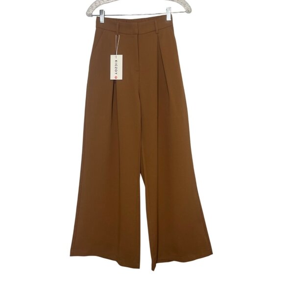 Kiczoy Wide Leg Pleated Front Pants Womens XS Brown - Picture 2 of 11